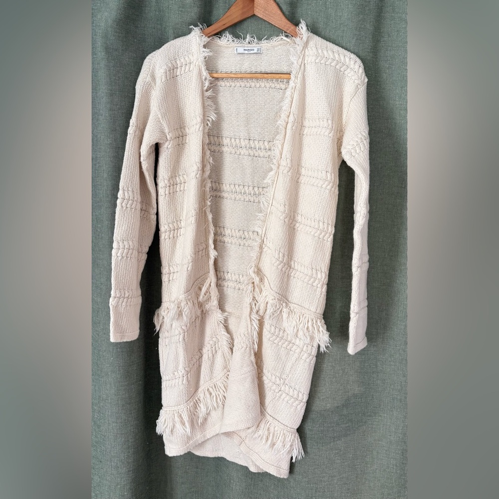 MANGO Long Tiered Fringed Knit Cardigan size 6